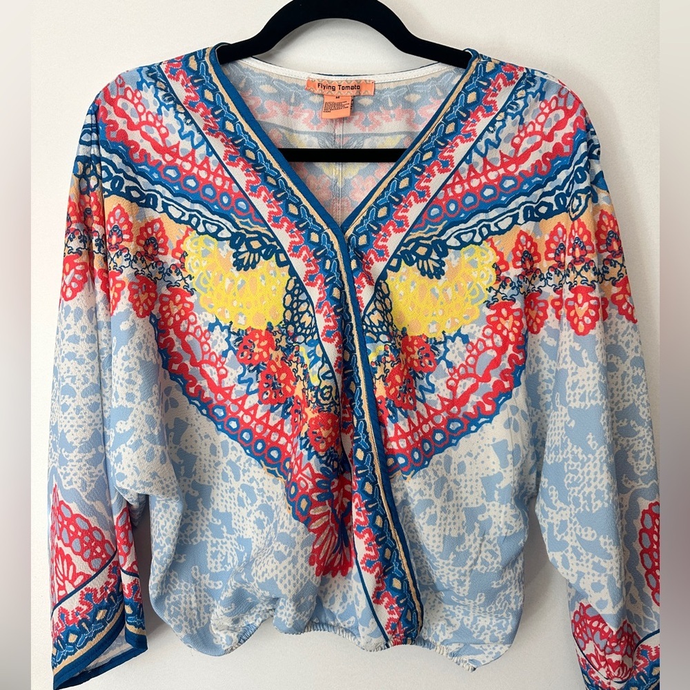 Flying Tomato Multicolor Patterned V-Neck Blouse
